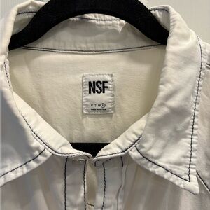 NSF White Button-Up Shirt with Black Stitching